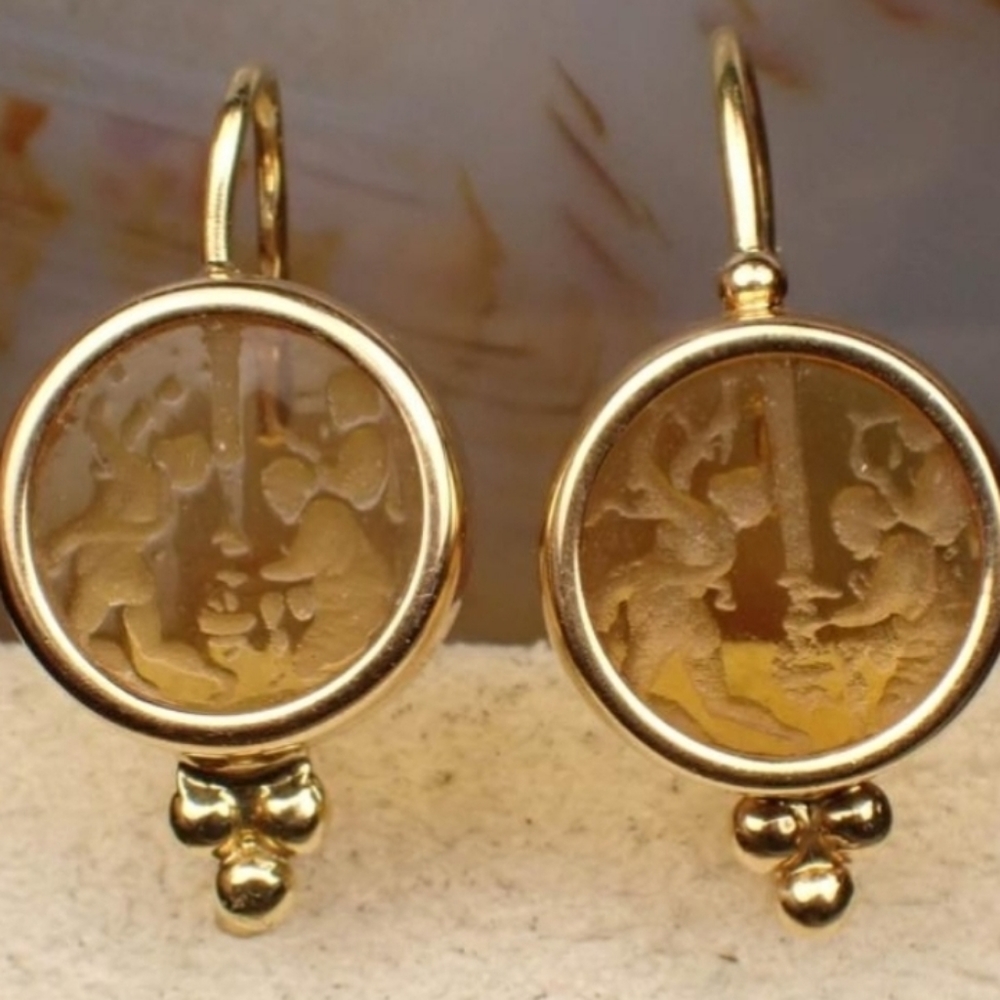 Italian Intaglio glass and gold earrings